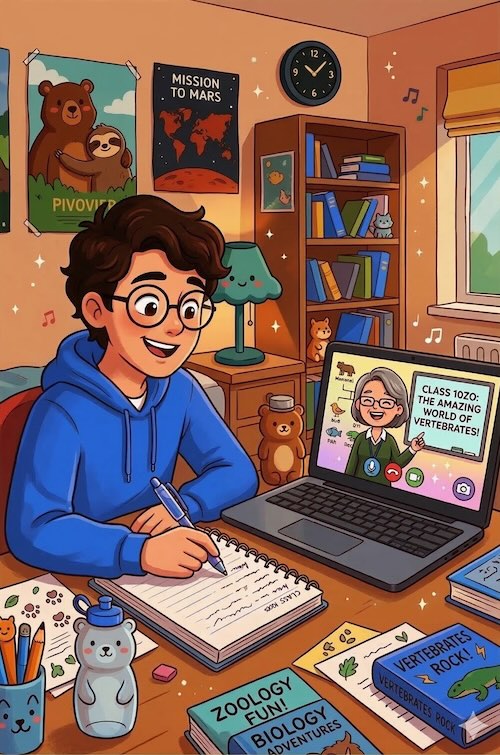 Student learning online with teacher